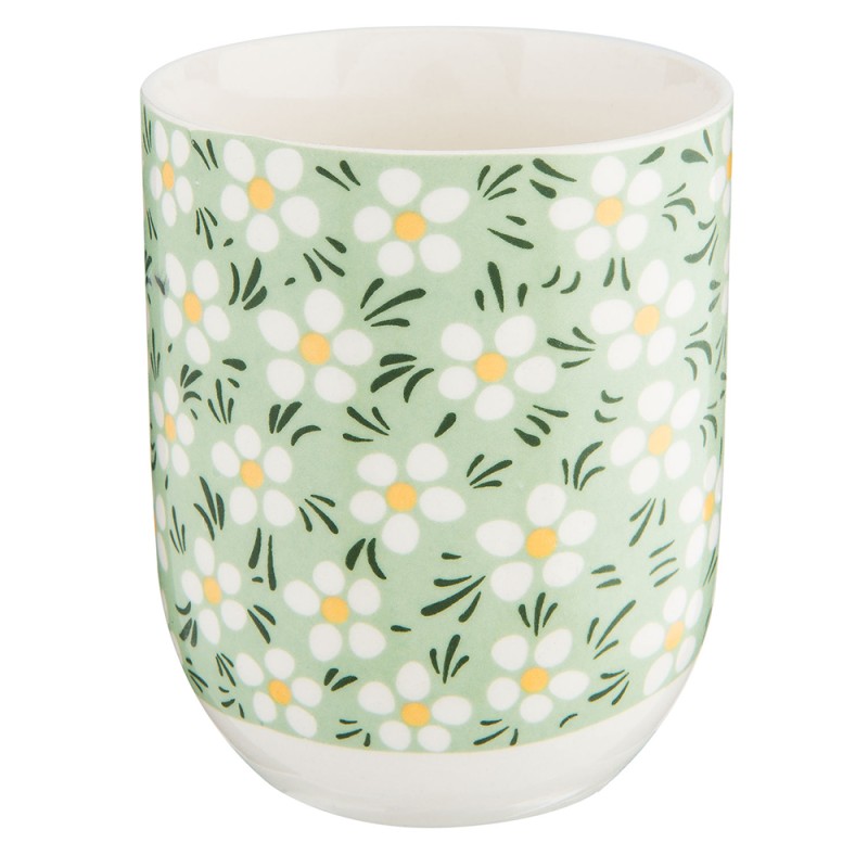 Clayre & Eef Mug 100 ml Green Porcelain Round Flowers