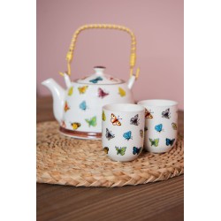 Clayre & Eef Mug 100 ml Beige Jaune Porcelaine Rond Papillons