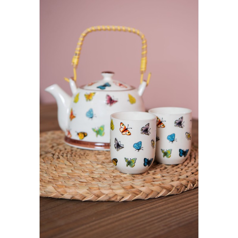 Clayre & Eef Mug 100 ml Beige Yellow Porcelain Round Butterflies