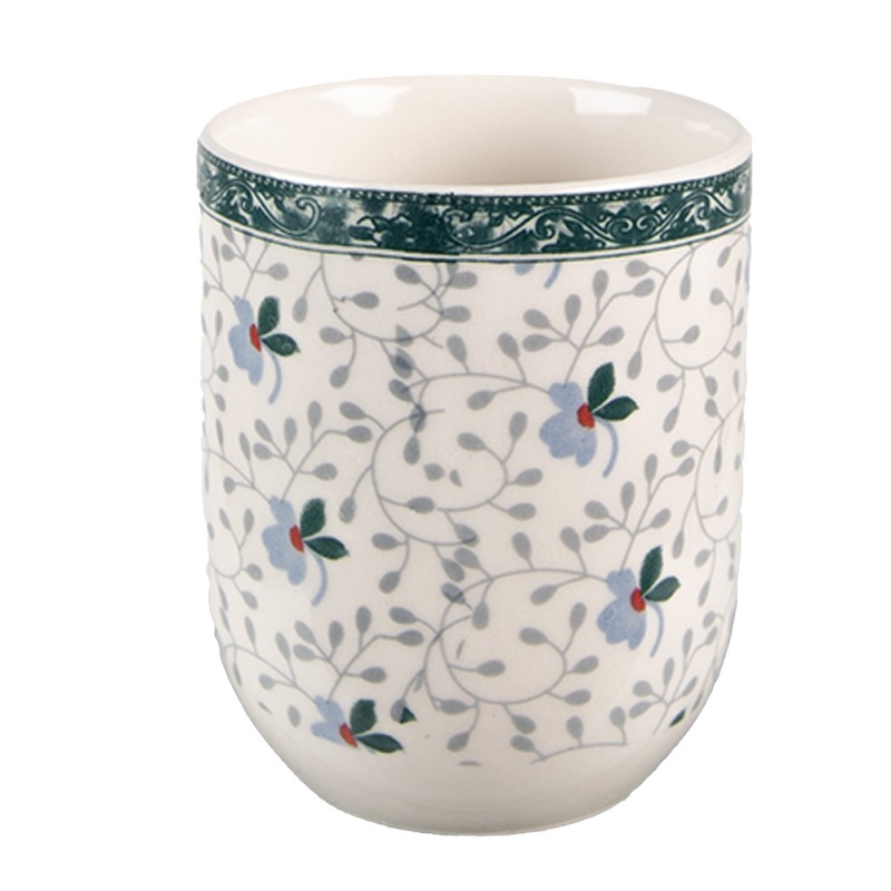 Clayre & Eef Mug 100 ml Blanc Vert Porcelaine Rond Fleurs