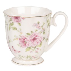 Clayre & Eef Tasse 200 ml Beige Rosa Porzellan Rund Blumen