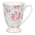 Clayre & Eef Mug 300 ml Bleu Rose Porcelaine Rond Fleurs