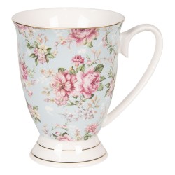 Clayre & Eef Tasse 300 ml Blau Rosa Porzellan Rund Blumen