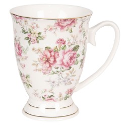 Clayre & Eef Tazza 300 ml Beige Rosa  Porcellana Rotondo Fiori