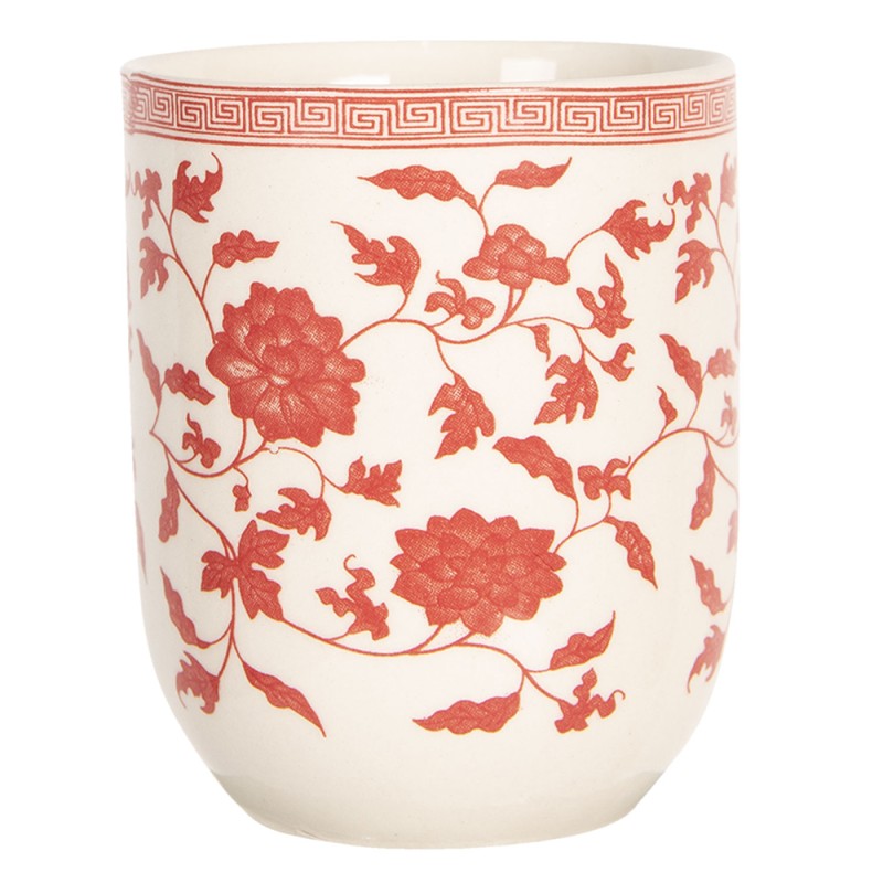 Clayre & Eef Tazza 100 ml Beige Rosso Porcellana Rotondo Fiori