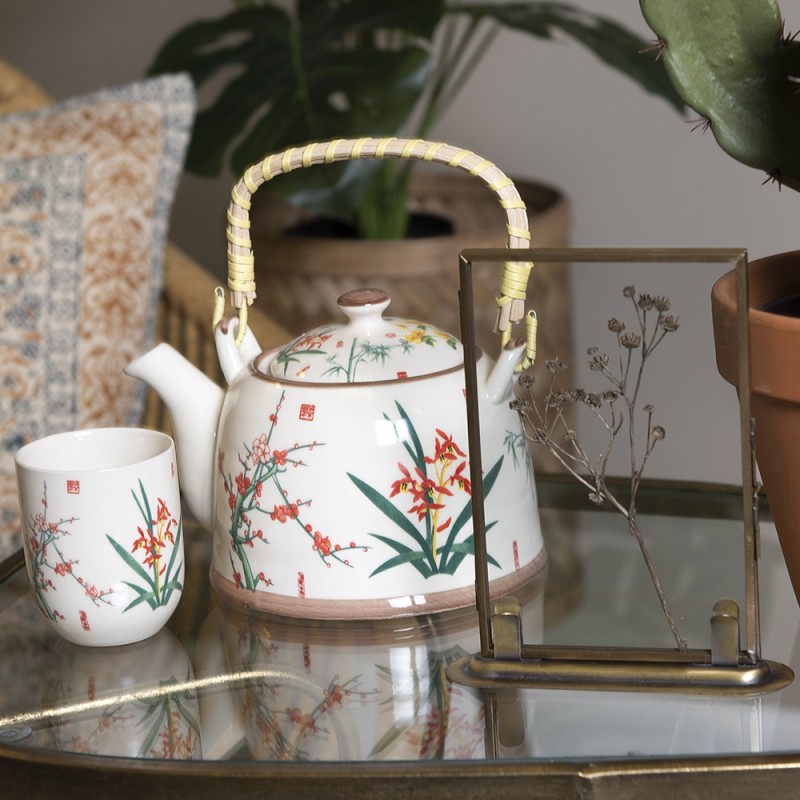 Clayre & Eef Mug 100 ml Beige Yellow Porcelain Round Flowers