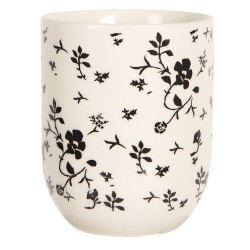 Clayre & Eef Mug 100 ml Blanc Noir Porcelaine Rond Fleurs