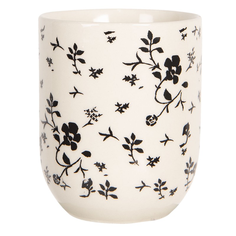 Clayre & Eef Tazza 100 ml Bianco Nero Porcellana Rotondo Fiori