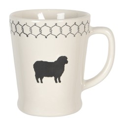 Clayre & Eef Mug 300 ml Beige Noir Céramique Rond Mouton