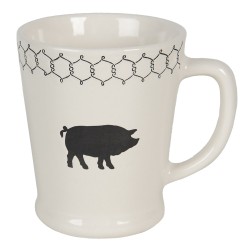 Clayre & Eef Mug 300 ml Beige Noir Céramique Rond Cochon