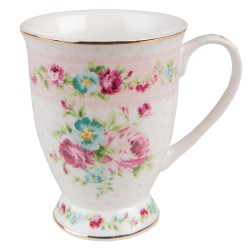 Clayre & Eef Tazza 300 ml Bianco Rosa  Porcellana Fiori