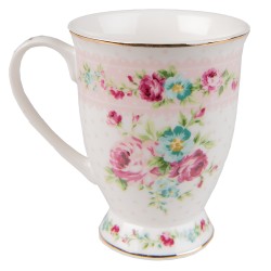 Clayre & Eef Mug 300 ml Blanc Rose Porcelaine Fleurs