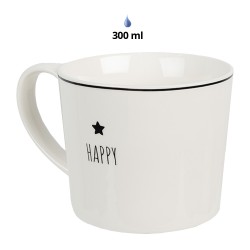 Clayre & Eef Mug 275 ml White Ceramic Star Happy