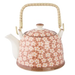 Clayre & Eef Teapot with Infuser 700 ml Pink Ceramic Round Flowers