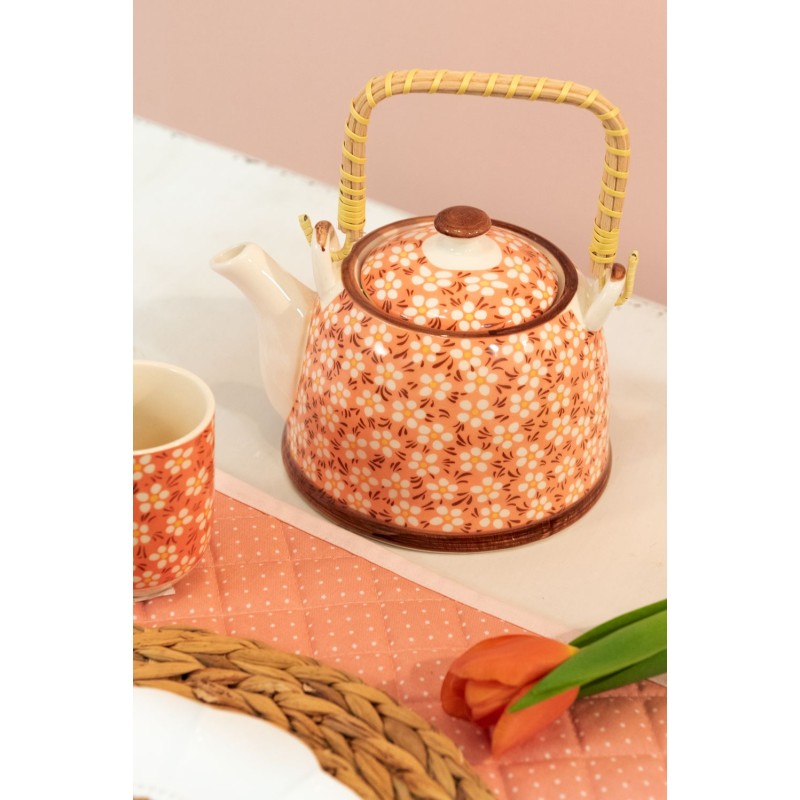 Clayre & Eef Teapot with Infuser 700 ml Pink Ceramic Round Flowers