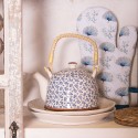 Clayre & Eef Teapot with Infuser 700 ml Blue Ceramic Round Flowers