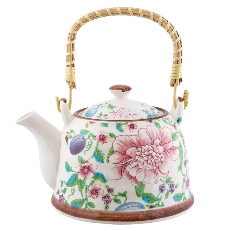 Clayre & Eef Teapot with Infuser 700 ml Beige Pink Ceramic Round Flowers