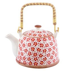 Clayre & Eef Theepot met Filter  700 ml Rood Keramiek Rond Bloemen