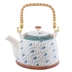 Clayre & Eef Teapot with Infuser 700 ml Blue Ceramic Round Flowers