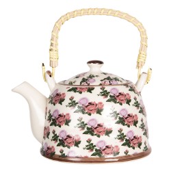 Clayre & Eef Teapot with Infuser 800 ml Beige Pink Porcelain Round Flowers