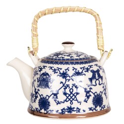 Clayre & Eef Teapot with Infuser 800 ml Blue Porcelain Round Flowers