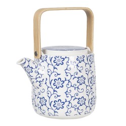 Clayre & Eef Teapot 800 ml Blue White Porcelain Round Flowers
