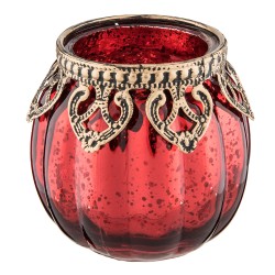 Clayre & Eef Porte-bougie Ø 8x8 cm Rouge Couleur or Verre Métal