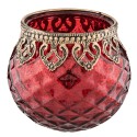 Clayre & Eef Tealight Holder Ø 10x10 cm Red Gold colored Glass Metal