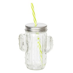 Clayre & Eef Drinking Cup with Straw 350 ml Glass Round Cactus