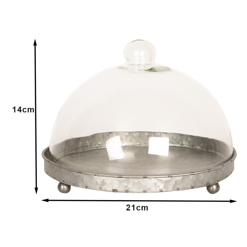 Clayre & Eef Cloche Ø 21x15 cm Grey Iron Glass Round