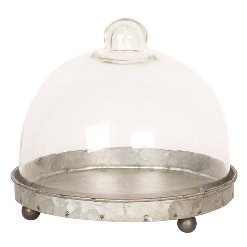 Clayre & Eef Cloche Ø 16x15 cm Grey Iron Glass Round