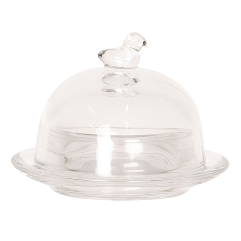 Clayre & Eef Butter Dish Ø 9x7 cm Glass Round Bird