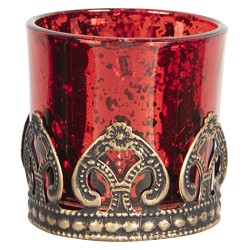 Clayre & Eef Tealight Holder Ø 5x5 cm Red Gold colored Glass Metal