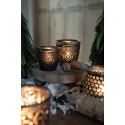 Clayre & Eef Tealight Holder Ø 8x8 cm Brown Glass Metal Flowers