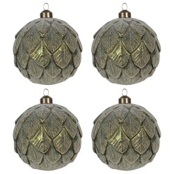 Clayre & Eef Boule de Noël set de 4 Ø 10 cm Vert Verre Rond