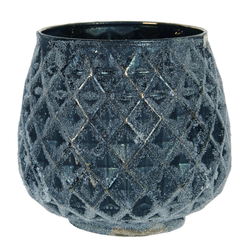 Clayre & Eef Porte-bougie Ø 9x8 cm Bleu Verre