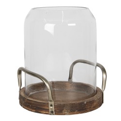 Clayre & Eef Windlicht  Ø 22x27 cm Hout Glas Rond