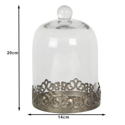 Clayre & Eef Cloche Ø 14x21 cm Silver colored Metal Glass Round