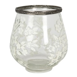 Clayre & Eef Porte-bougie Ø 12x13 cm Verre Métal Fleurs