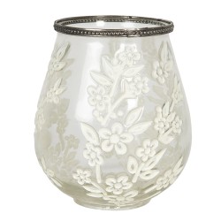 Clayre & Eef Tealight Holder Ø 12x13 cm Glass Metal Flowers