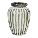 Clayre & Eef Tealight Holder Ø 8x11 cm White Glass Metal Round