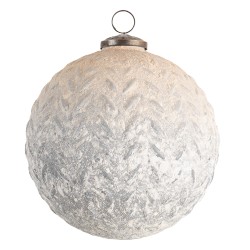 Clayre & Eef Christmas Bauble XL Ø 15 cm White Grey Glass Round