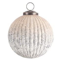 Clayre & Eef Palla di natale Ø 9x9 cm Bianco Grigio  Vetro Rotondo