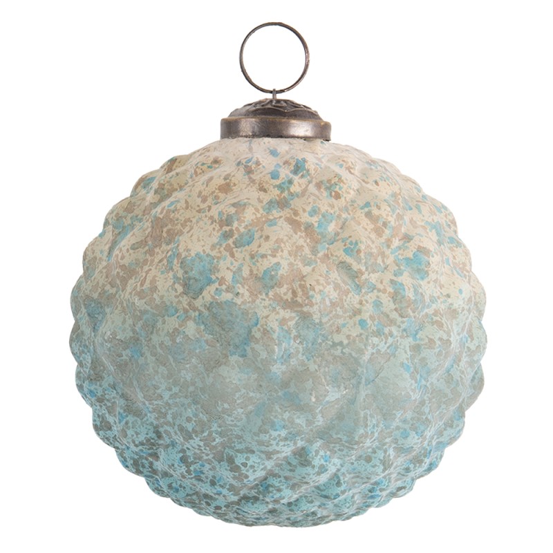 Clayre & Eef Boule de Noël Ø 10 cm Turquoise Beige Verre Rond