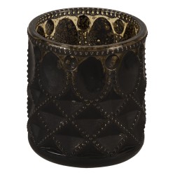 Clayre & Eef Porte-bougie Ø 8x9 cm Noir Verre Rond