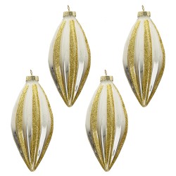 Clayre & Eef Christmas Bauble Set of 4 6x13 cm Gold colored White Glass