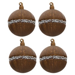 Clayre & Eef Kerstbal Set van 4  Ø 8 cm Bruin Glas Rond