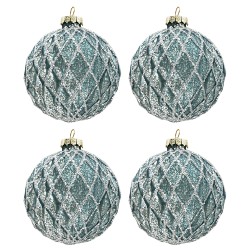 Clayre & Eef Kerstbal Set van 4  Ø 8 cm Blauw Glas Rond