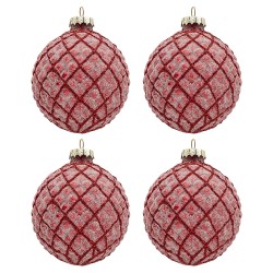 Clayre & Eef Kerstbal Set van 4  Ø 8 cm Rood Glas Rond