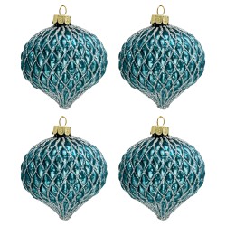 Clayre & Eef Kerstbal Set van 4  Ø 8 cm Blauw Glas Rond